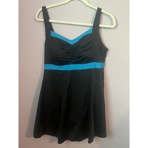Septangle Black Blue Trim Swim Dress Bathing Suit‎ Size 14